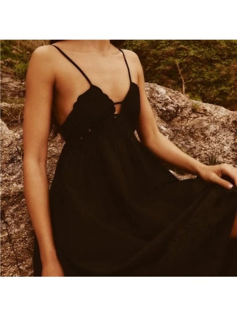 Zara Black Eyelet Trim Poplin Maxi Dress - Picture 3 of 8